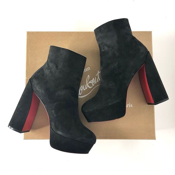 Chritian Louboutin Movida Booty 130 Black Suede Platform Ankle Boots 40 - Picture 1 of 11